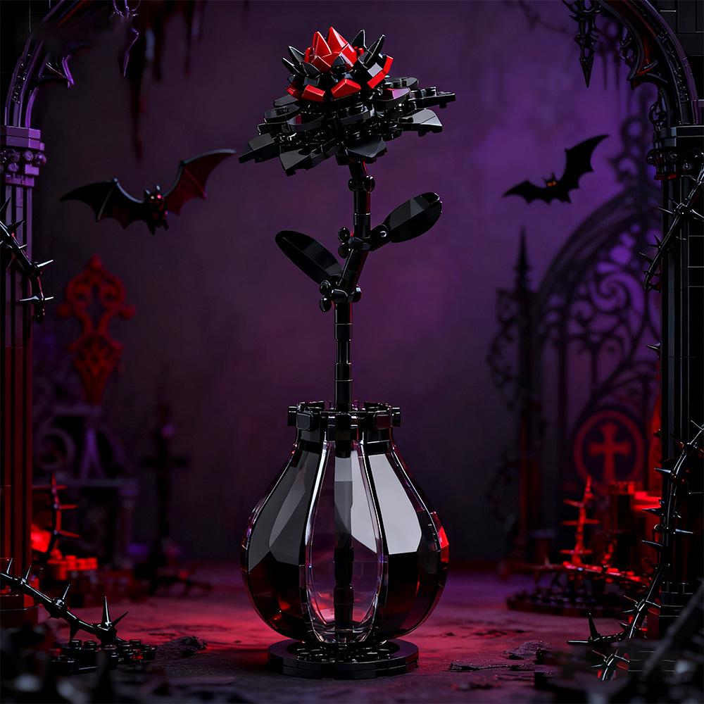 Zestaw MOC „Halloween Red Dahlia”, kompatybilny z małymi klockowymi modelami wystawowymi kwiatów