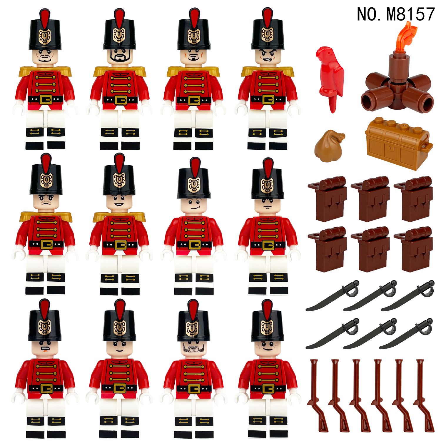 5 akcesoriów do scen Royal Navy, zestaw King'S Guard, małe klocki konstrukcyjne