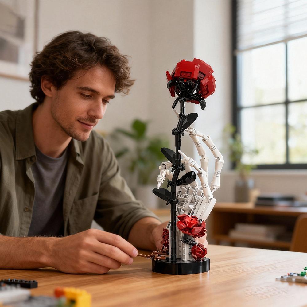 Kompatybilny z zestawami MOC Small-Particle, zestaw klocków Skull Rose
