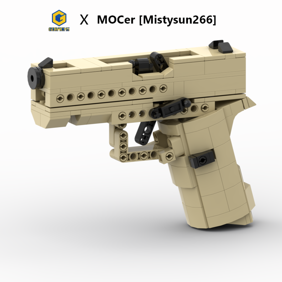 Model pistoletu Glock 43X Soft-Launch, klocki konstrukcyjne, zestawy pistoletów - współpraca GOBRICKS x MOCERS Brick Zone