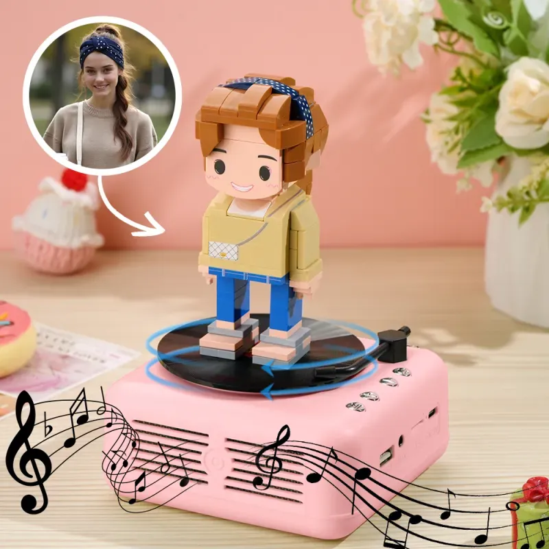 Op maat gemaakte bouwstenen figuren met Bluetooth-luidsprekerbasis, bouwbaar muziekspeelgoed en decoratie van bouwstenen, speciaal cadeau voor muzikanten, gamers of designbewuste vrienden.