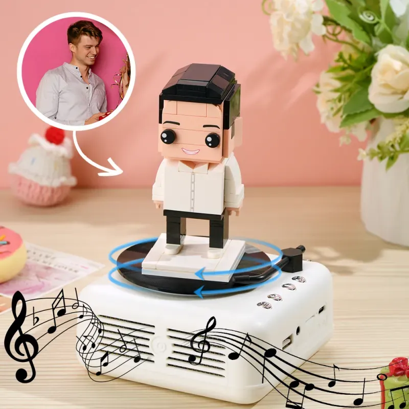 Op maat gemaakte bouwstenen figuren met Bluetooth-luidsprekerbasis, bouwbaar muziekspeelgoed en decoratie van bouwstenen, speciaal cadeau voor muzikanten, gamers of designbewuste vrienden.