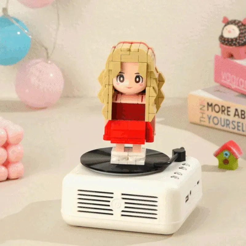 Op maat gemaakte bouwstenen figuren met Bluetooth-luidsprekerbasis, bouwbaar muziekspeelgoed en decoratie van bouwstenen, speciaal cadeau voor muzikanten, gamers of designbewuste vrienden.