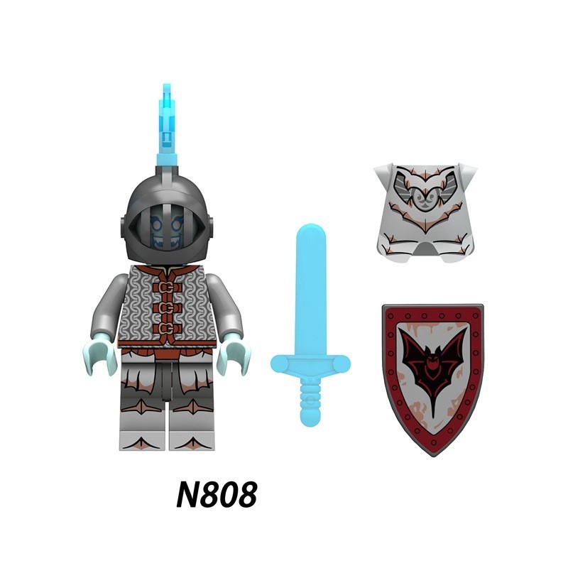 Minifiguur van een ridder uit een oud kasteel, kraai, zwarte adelaar, rode leeuw, duistere ridder, accessoires voor een militaire spelscène