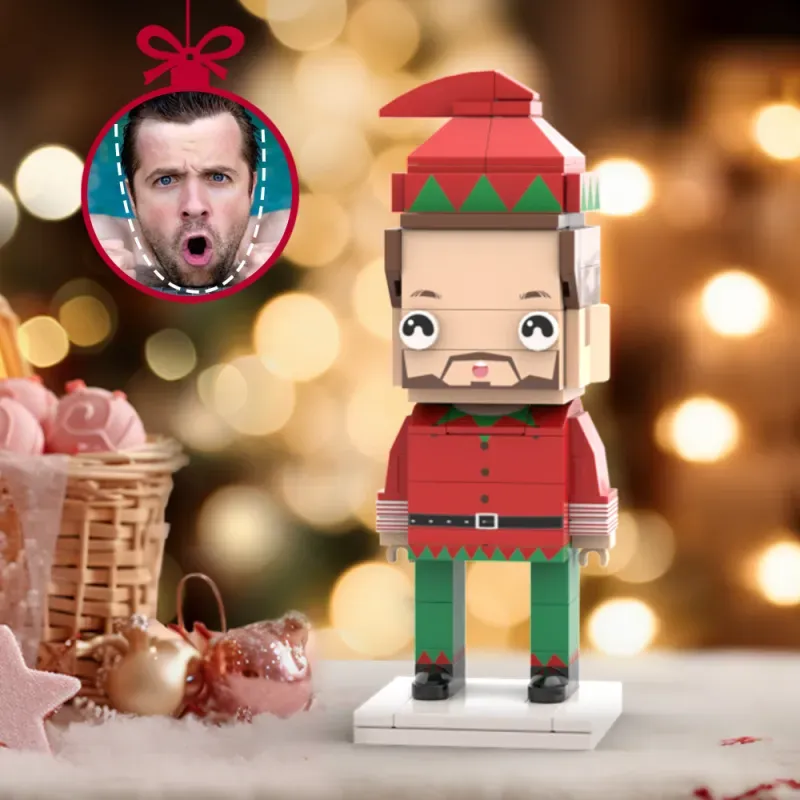 Op maat gemaakte hoofdfiguren van bouwstenen, gepersonaliseerde kerstelfjes van bouwstenen, doe-het-zelf kerstcadeaus