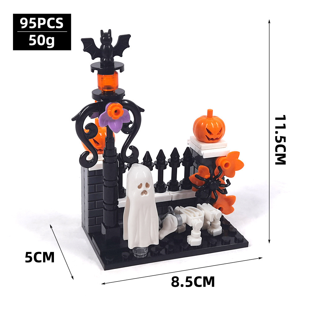 Halloween decoratie: bouwblokken, spook en god van de dood, begraafplaats, straatbeeld, MOC-scène, ornamenten
