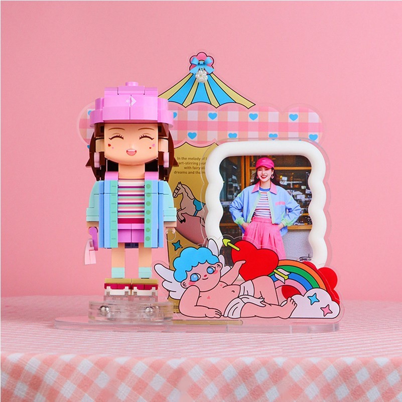 Gepersonaliseerde, draaibare bouwstenenfiguurtjes met mollig gezichtje, romantische bouwstenenfiguurtjes voor één of twee personen, creatieve doe-het-zelf-verjaardagsdecoraties
