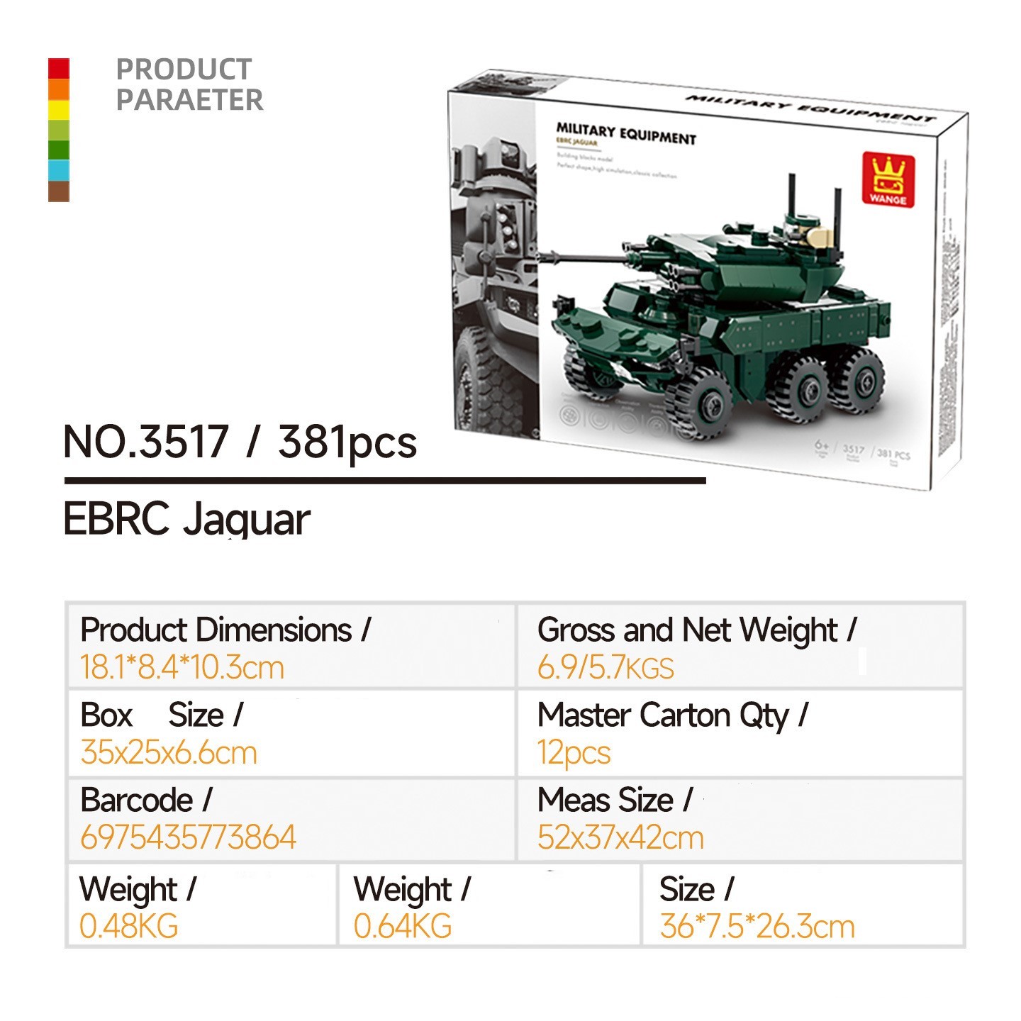 3510-3517 Compatibel met kleine bouwstenen voor militaire pantservoertuigen en tankmodellen.