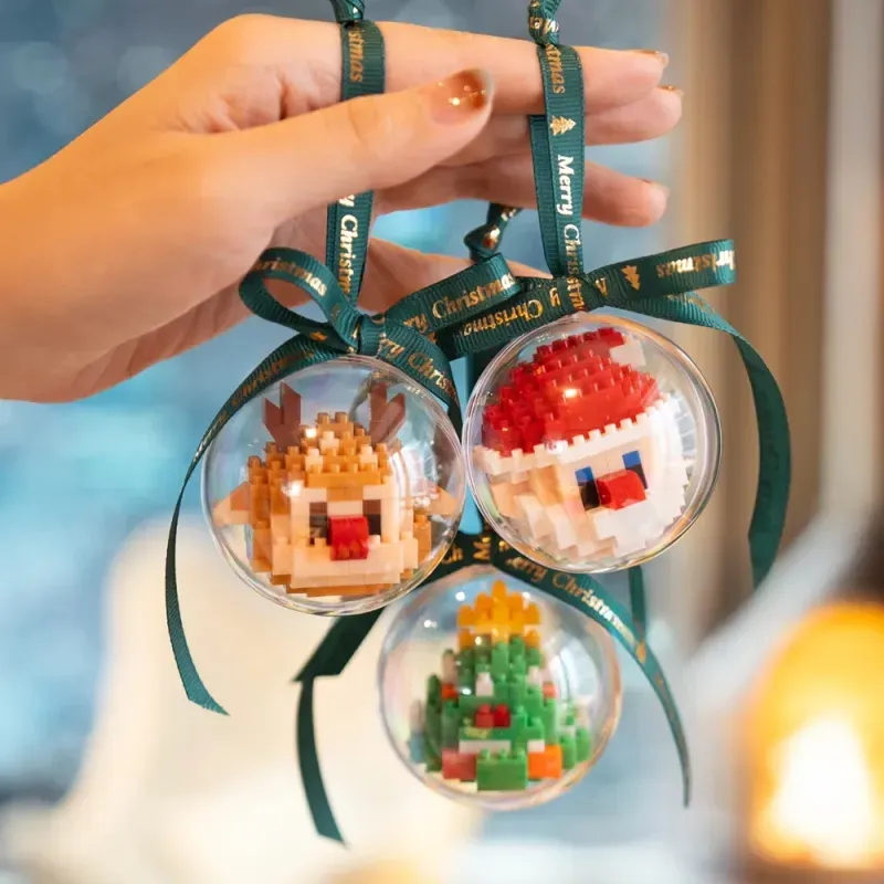 Kerstversieringen van microdeeltjes, bouwblokjes voor de kerst, leuke kerstdecoraties voor kinderen