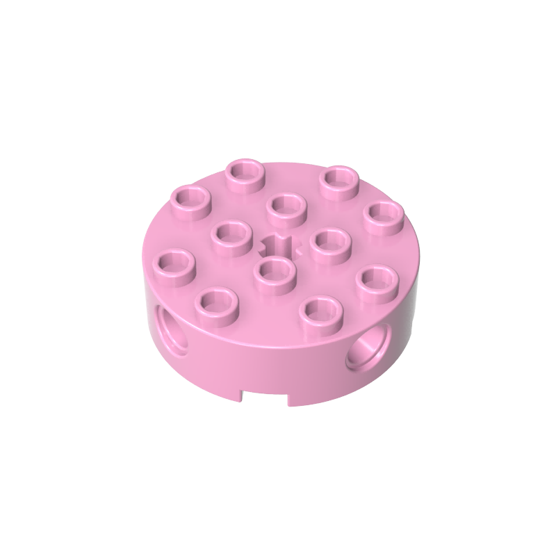 4x4 cylindrical brick with bolt hole on the side of the middle shaft hole