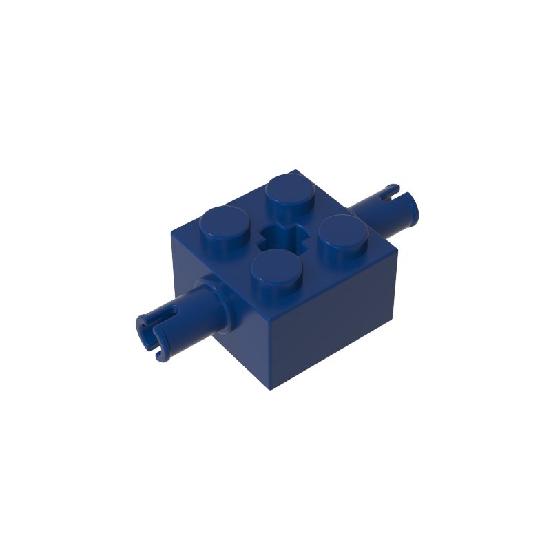 2x2 bricks with bolts on both sides and a shaft hole in the middle.