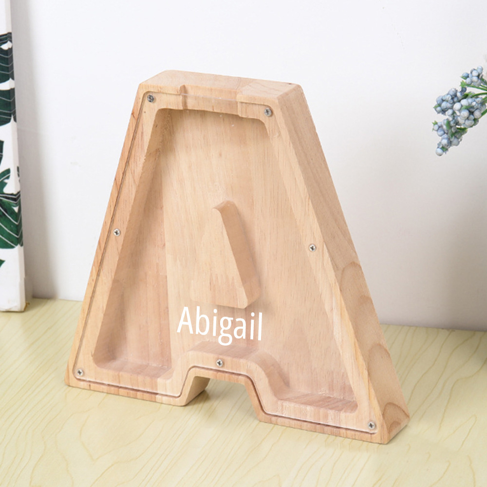 Gepersonaliseerde spaarpot met lettermotief + opbergruimte voor knutselspullen – Dubbel design van hout en acryl