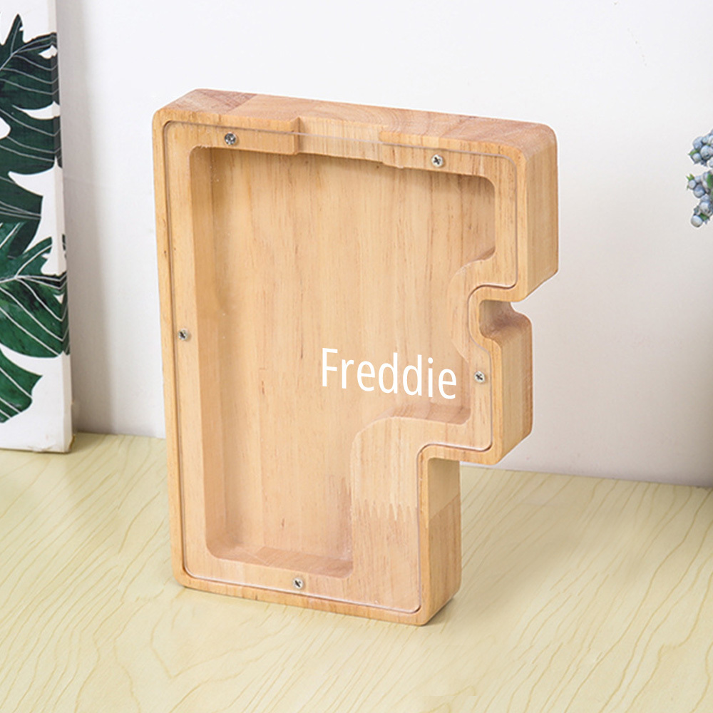 Gepersonaliseerde spaarpot met lettermotief + opbergruimte voor knutselspullen – Dubbel design van hout en acryl