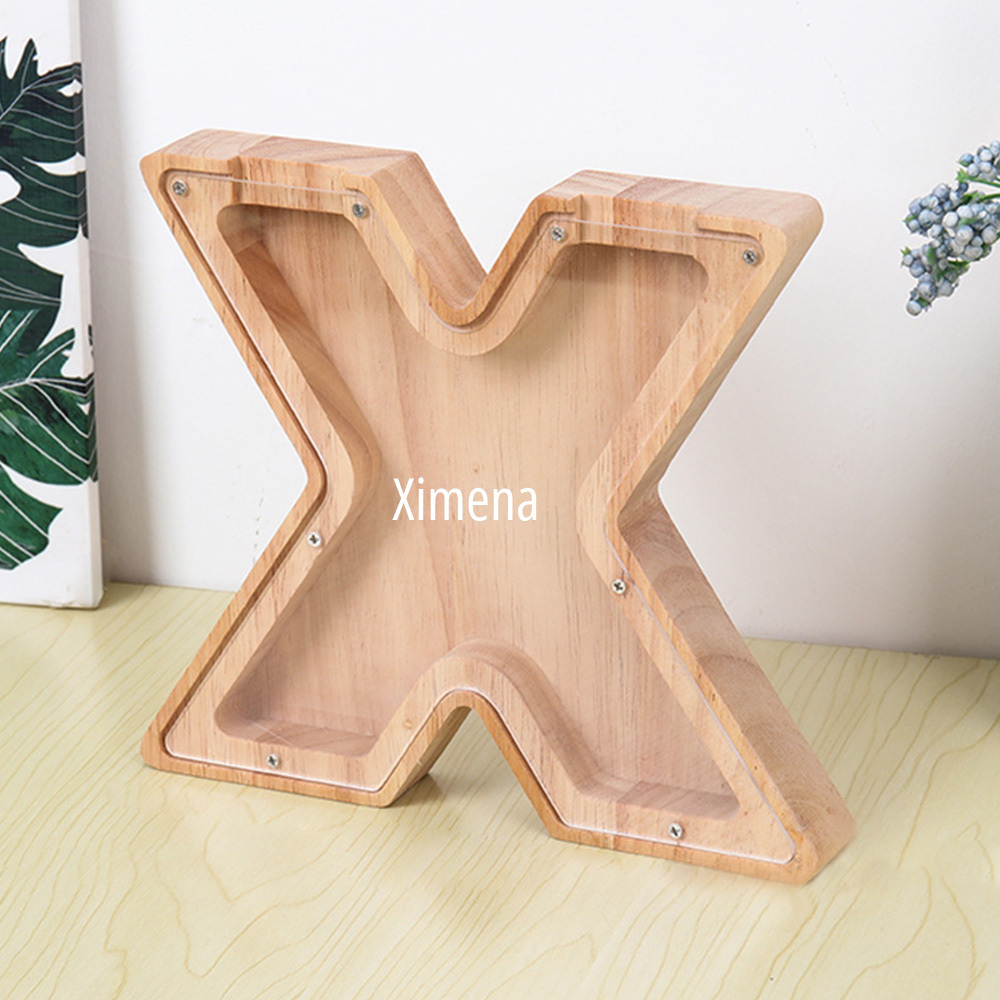 Gepersonaliseerde spaarpot met lettermotief + opbergruimte voor knutselspullen – Dubbel design van hout en acryl