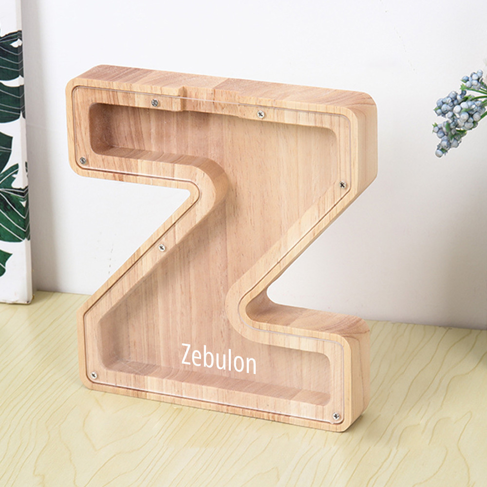 Gepersonaliseerde spaarpot met lettermotief + opbergruimte voor knutselspullen – Dubbel design van hout en acryl