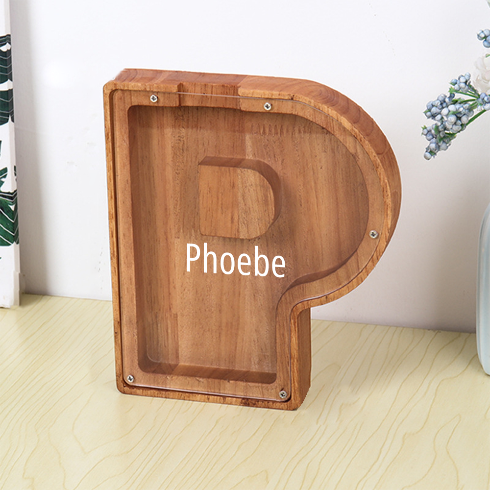 Gepersonaliseerde spaarpot met lettermotief + opbergruimte voor knutselspullen – Dubbel design van hout en acryl