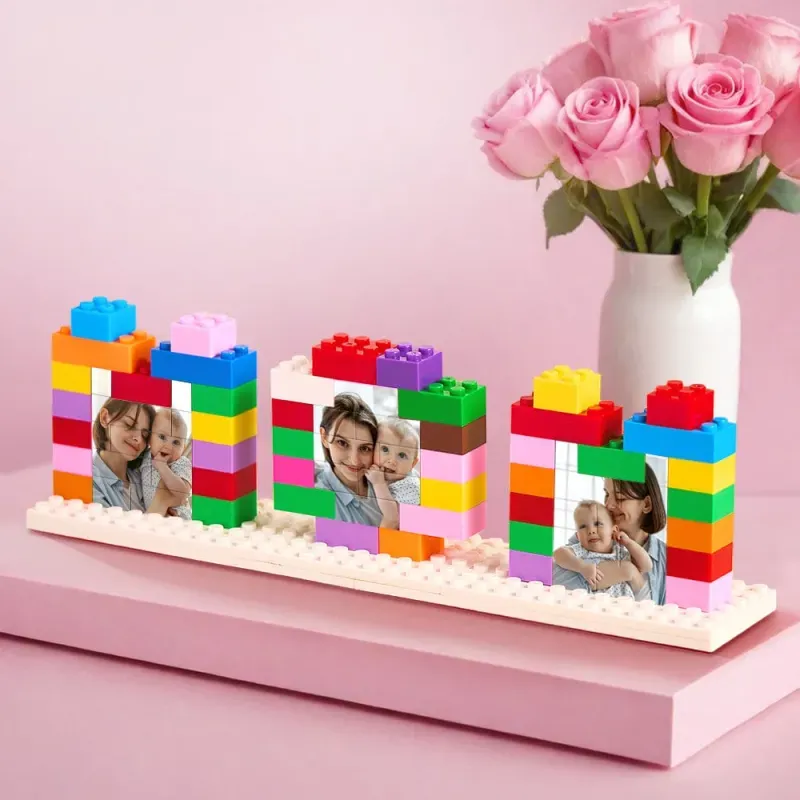 Gepersonaliseerde fotopuzzels met bouwstenen voor Moederdag, gekleurde fotoblokken als Moederdagcadeau