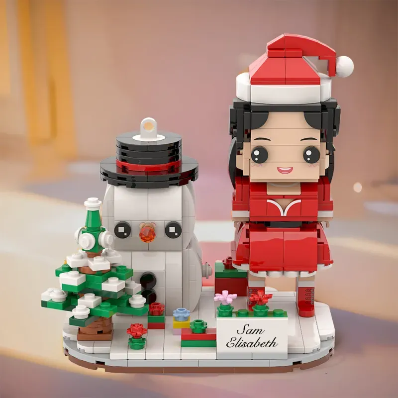 Grappige doe-het-zelf kerstcadeautjes, gepersonaliseerde doe-het-zelf figuren van LEGO-steentjes met kerstvoetstuk en Soowman