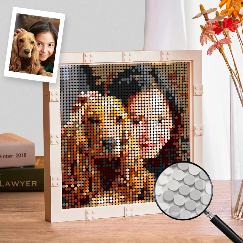 Fotolijst met pixelkunst op maat, gepersonaliseerd portret met pixelkunststenen, uniek cadeau voor Moederdag, Vaderdag, Valentijnsdag of verjaardag.