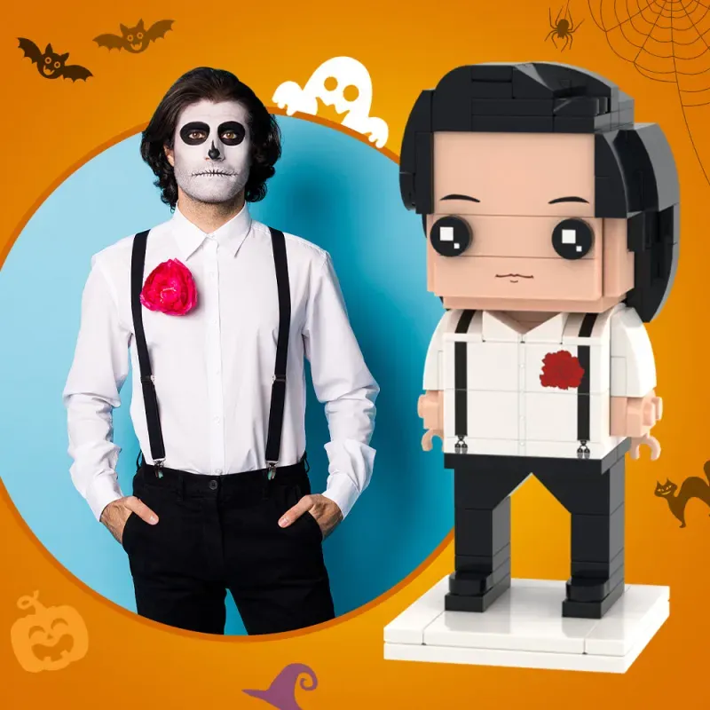 Halloween-figuren van baksteen in hun geheel, gepersonaliseerde doe-het-zelf-figuren, speelgoed van kleine bouwstenen