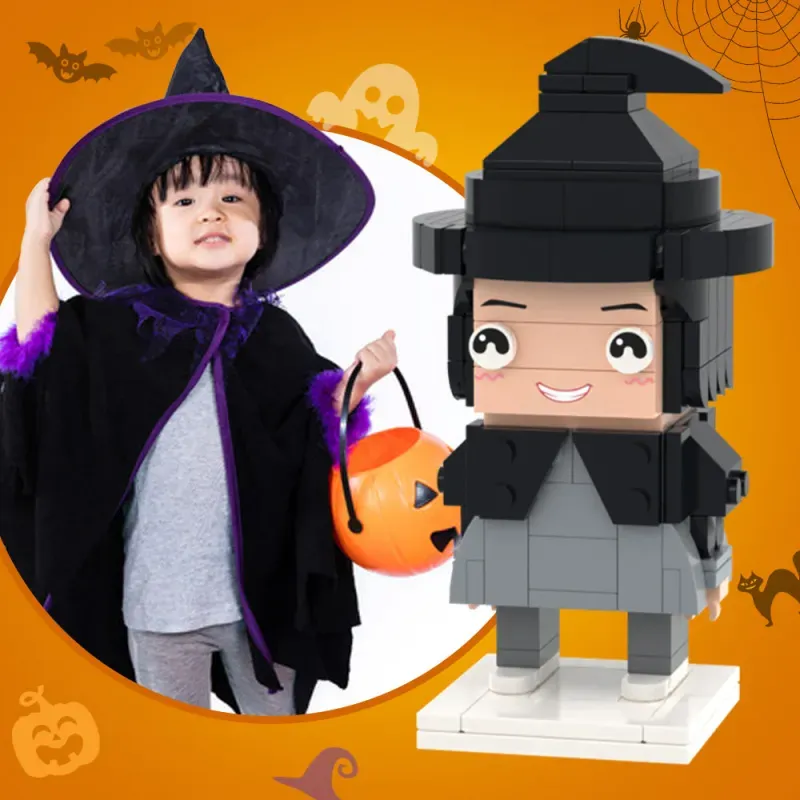Halloween-figuren van baksteen in hun geheel, gepersonaliseerde doe-het-zelf-figuren, speelgoed van kleine bouwstenen