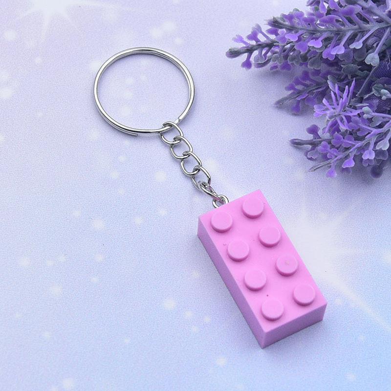 Gepersonaliseerde sleutelhanger met bouwblokjes in snoepkleuren (2x4 inch), dubbelzijdig hangend ornament met logo en afbeelding