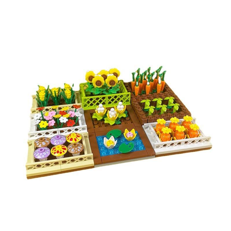 Tuinscène bouwblokken, compatibel met kleine bloemvelden en bloemperken, botanische tuin MOC-set