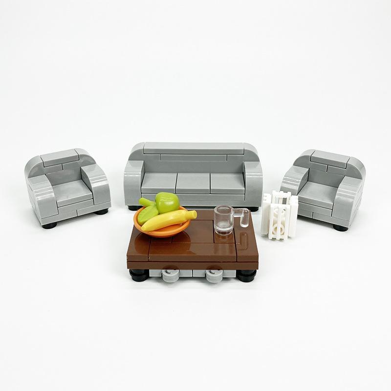 Set di parti MOC per arredamento moderno, piccoli blocchi da costruzione per divano/mobile TV/mobili decorativi per interni, parti e accessori per scene di vita domestica.