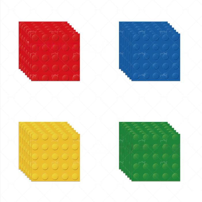 Kit per festa di compleanno a tema mattoncini, divertente tovaglia in stile Gobricks, piatti e tovaglioli per decorazioni per feste a tema mattoncini.