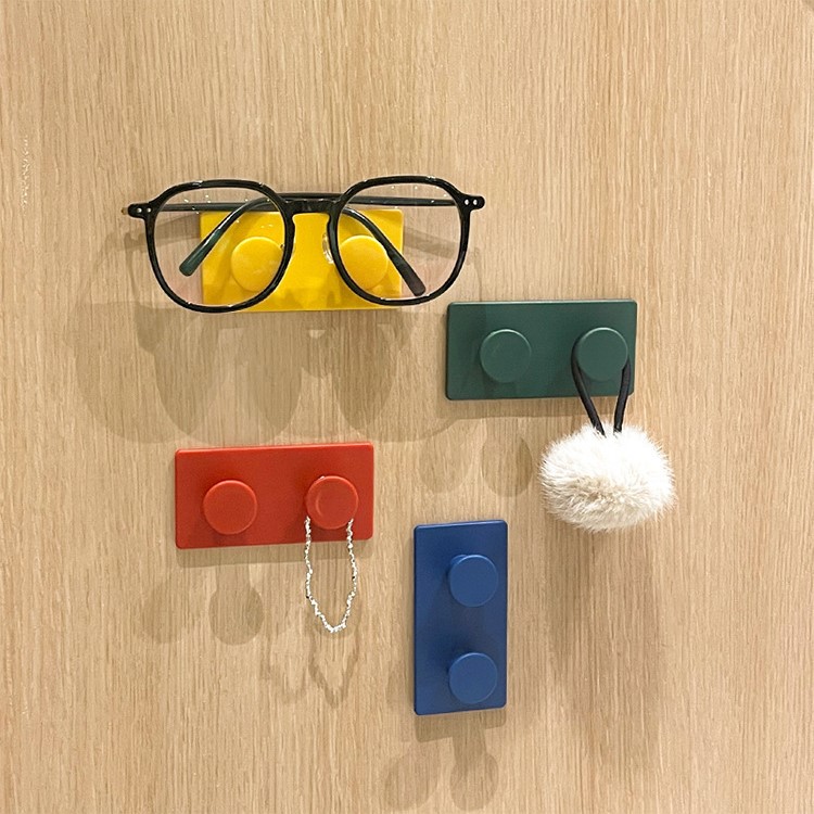 Ganci creativi a forma di mattoncini, semplici ganci adesivi, tasselli e ganci per chiavi, ganci multifunzionali senza foratura