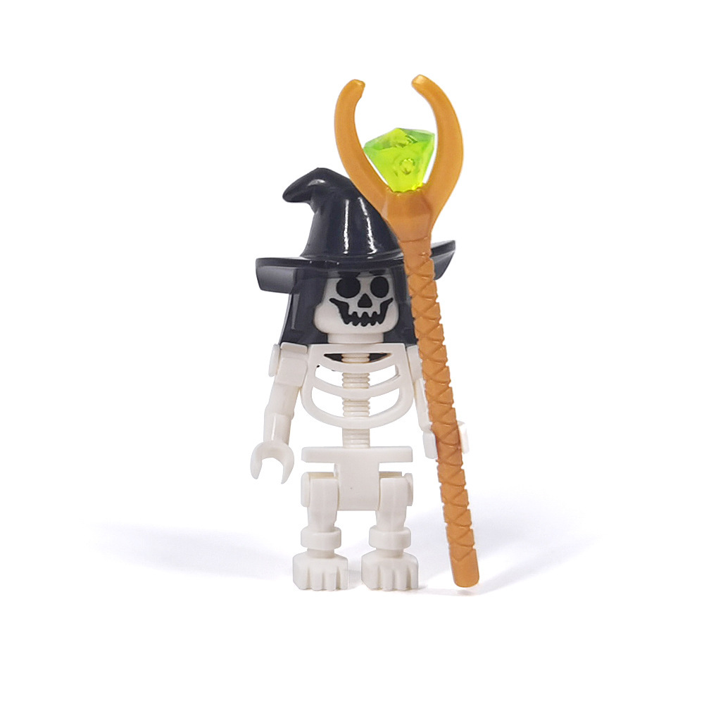 Statuette di scheletri per Halloween, figure di fantasmi e del dio della morte, statuette di scene di cimitero realizzate con blocchi da costruzione.