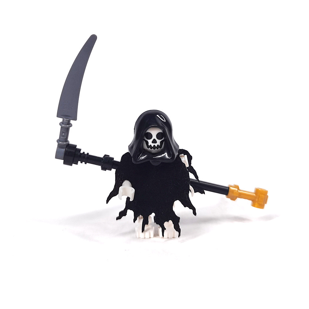 Statuette di scheletri per Halloween, figure di fantasmi e del dio della morte, statuette di scene di cimitero realizzate con blocchi da costruzione.