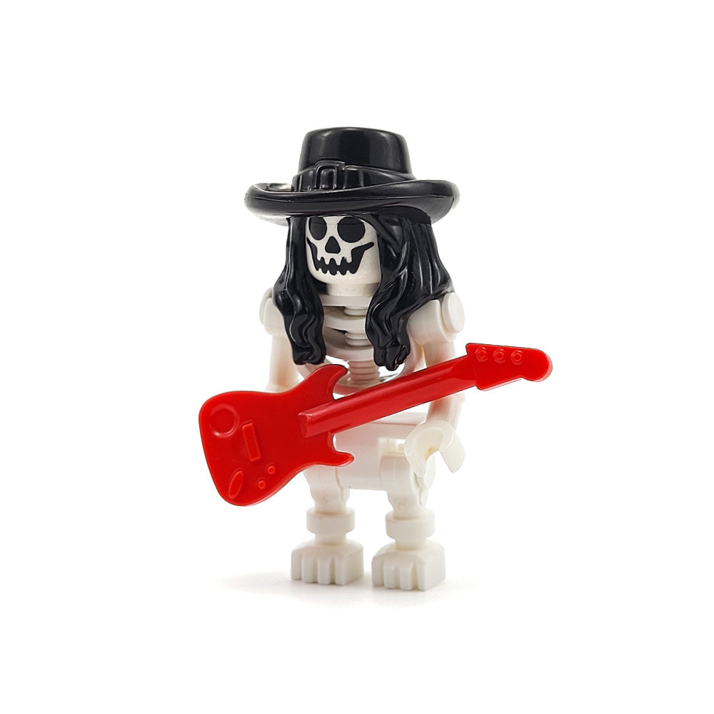 Statuette di scheletri per Halloween, figure di fantasmi e del dio della morte, statuette di scene di cimitero realizzate con blocchi da costruzione.