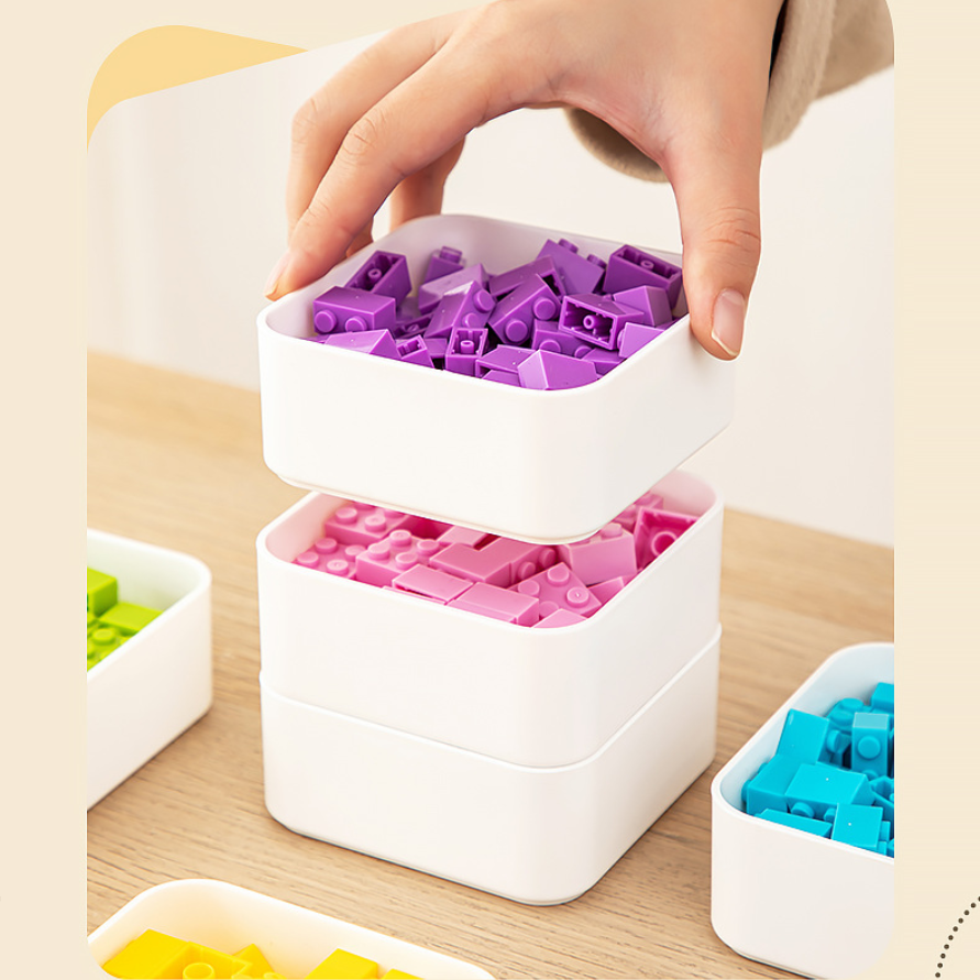 Scatole per smistare mattoncini riconfigurabili, vassoi per smistare puzzle, scatole per riporre piccoli pezzi, scatola per riporre i mattoncini