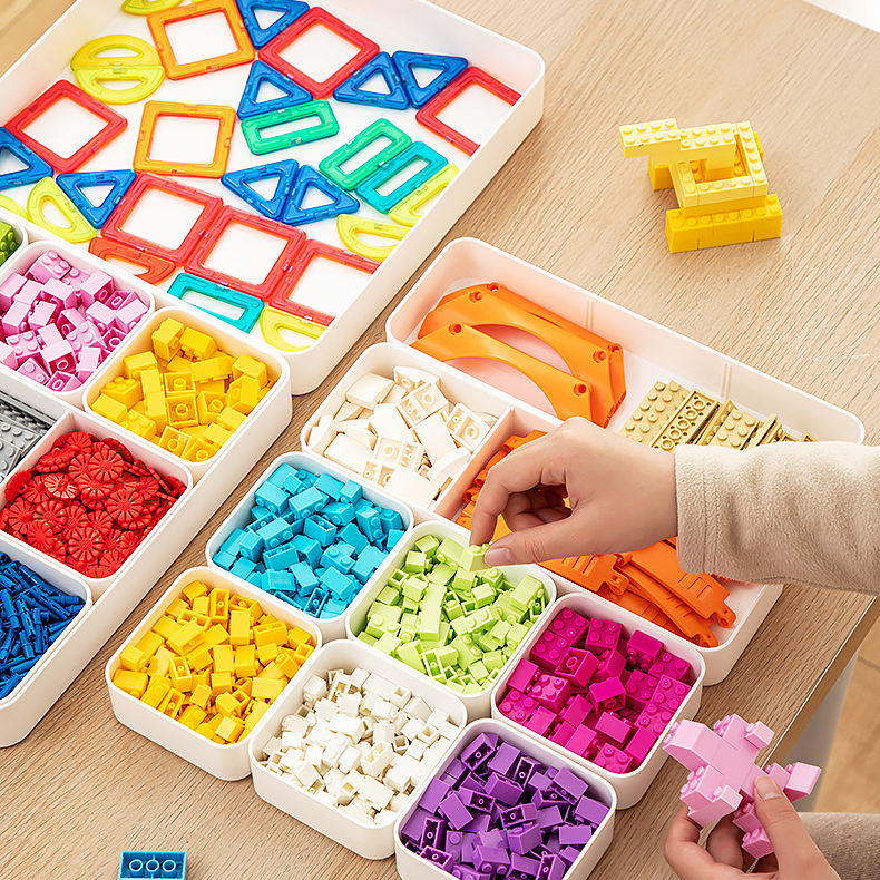 Scatole per smistare mattoncini riconfigurabili, vassoi per smistare puzzle, scatole per riporre piccoli pezzi, scatola per riporre i mattoncini