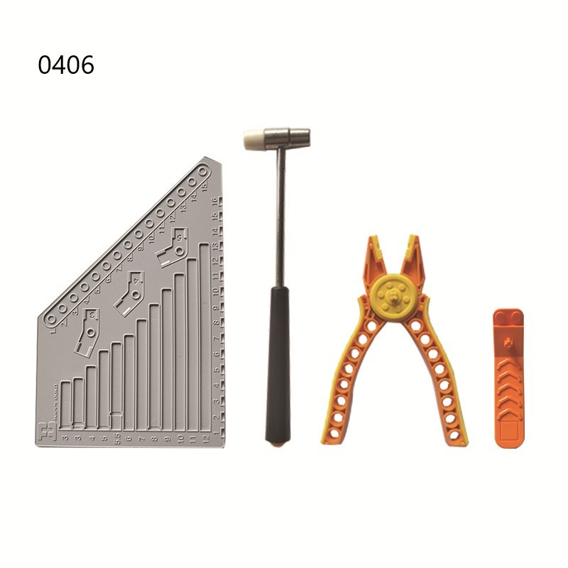 Set di attrezzi per costruzioni, righello di misurazione per piccole particelle, pinze, separatore, leva, attrezzi per lo smontaggio
