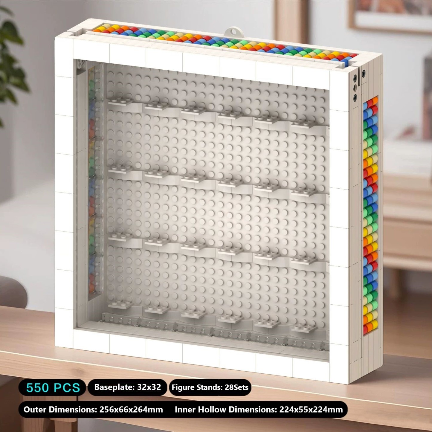 Cornice portafoto a forma di arcobaleno con mattoncini da costruzione, compatibile con decorazioni fai-da-te a piccole particelle.