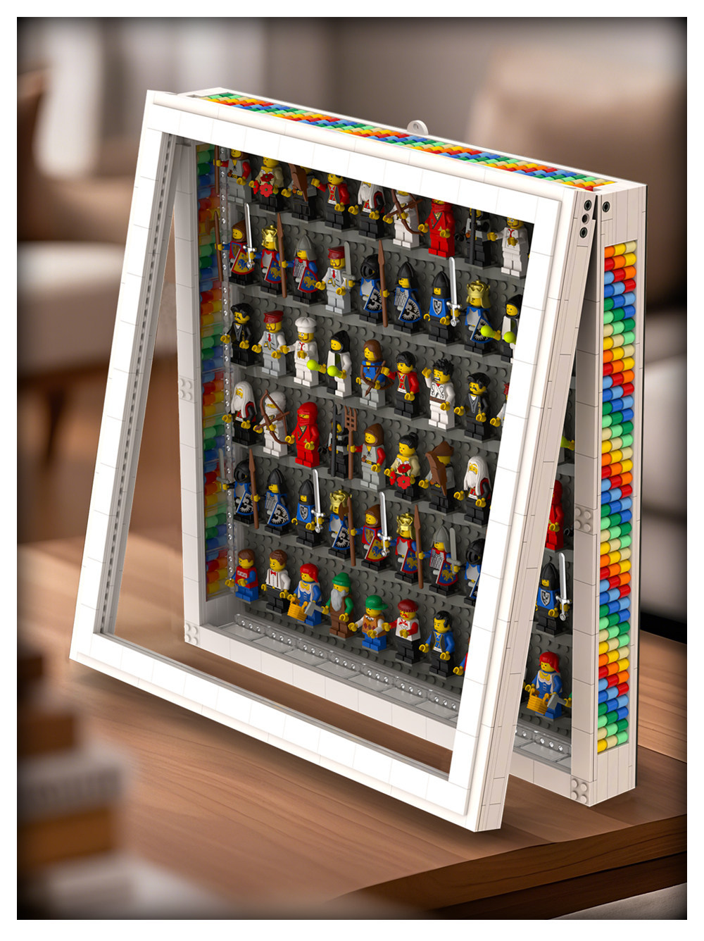 Cornice portafoto a forma di arcobaleno con mattoncini da costruzione, compatibile con decorazioni fai-da-te a piccole particelle.