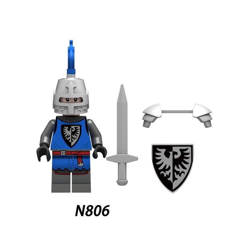 Minifigure di cavaliere del castello antico, corvo, aquila nera, leone rosso, cavaliere oscuro, accessori per scenari di gioco militari