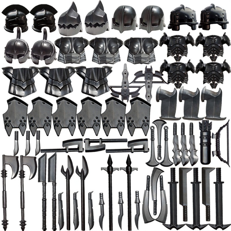 Compatibile con accessori per personaggi da costruzione in plastica, armature militari, blocchi per costruire elmetti, armi e set di equipaggiamento protettivo.