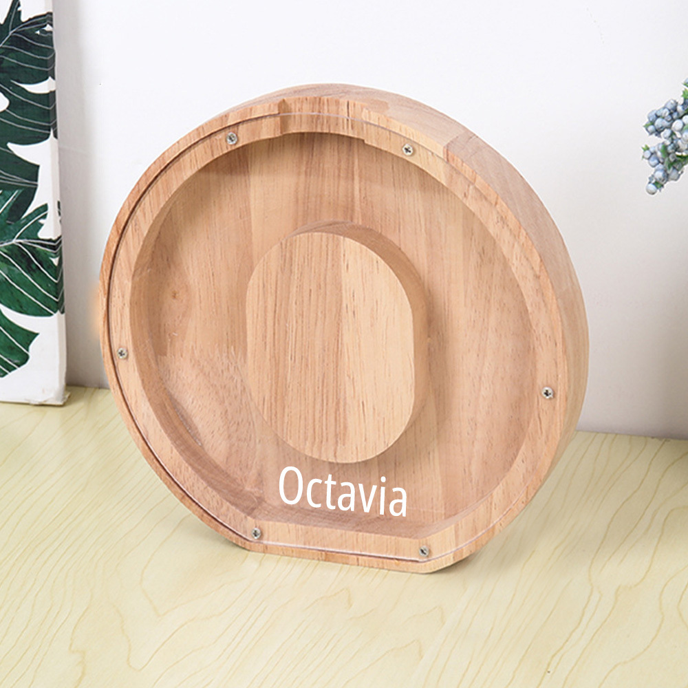 Salvadanaio personalizzato con lettera e contenitore per materiali creativi – Design combinato in legno e acrilico