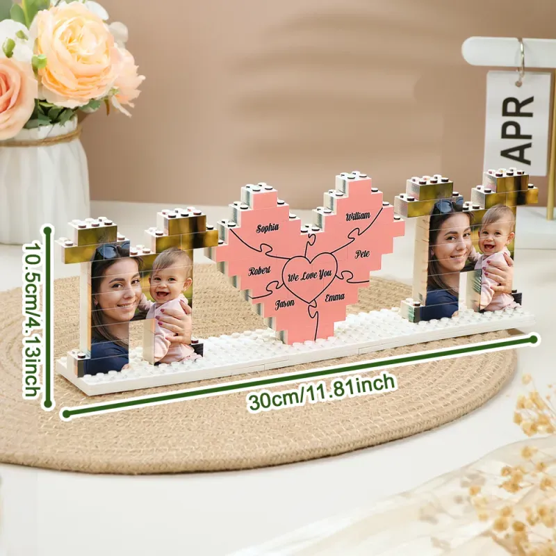 Mattoncini da costruzione personalizzati con foto della mamma, blocchi fotografici personalizzati con nome di famiglia, il regalo perfetto per la festa della mamma.