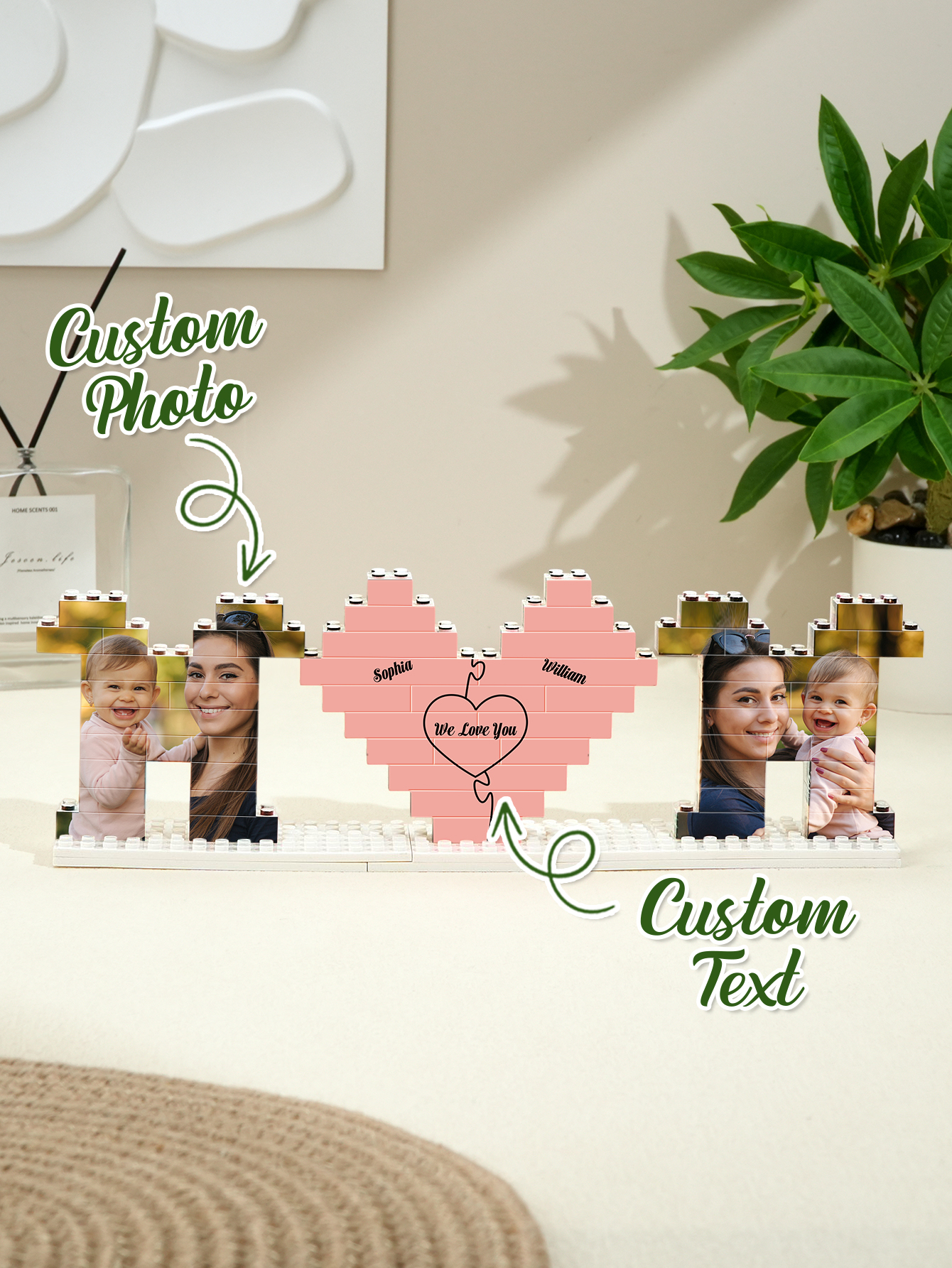 Mattoncini da costruzione personalizzati con foto della mamma, blocchi fotografici personalizzati con nome di famiglia, il regalo perfetto per la festa della mamma.