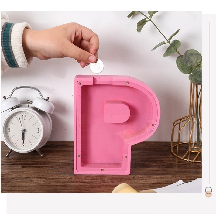 Salvadanaio in legno con 26 lettere inglesi, contenitore trasparente in acrilico per piccoli oggetti, speciale decorazione per la tavola di compleanno.