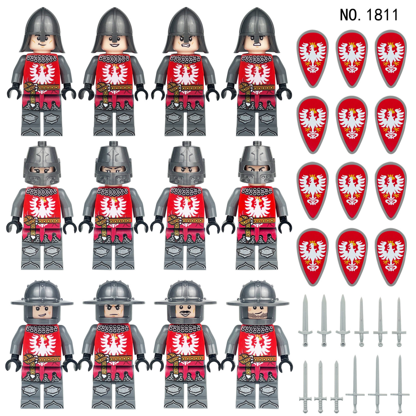 99 Cavalieri medievali, Accessori per armi da soldato militare del 1813, Set di minifigure di soldato del castello