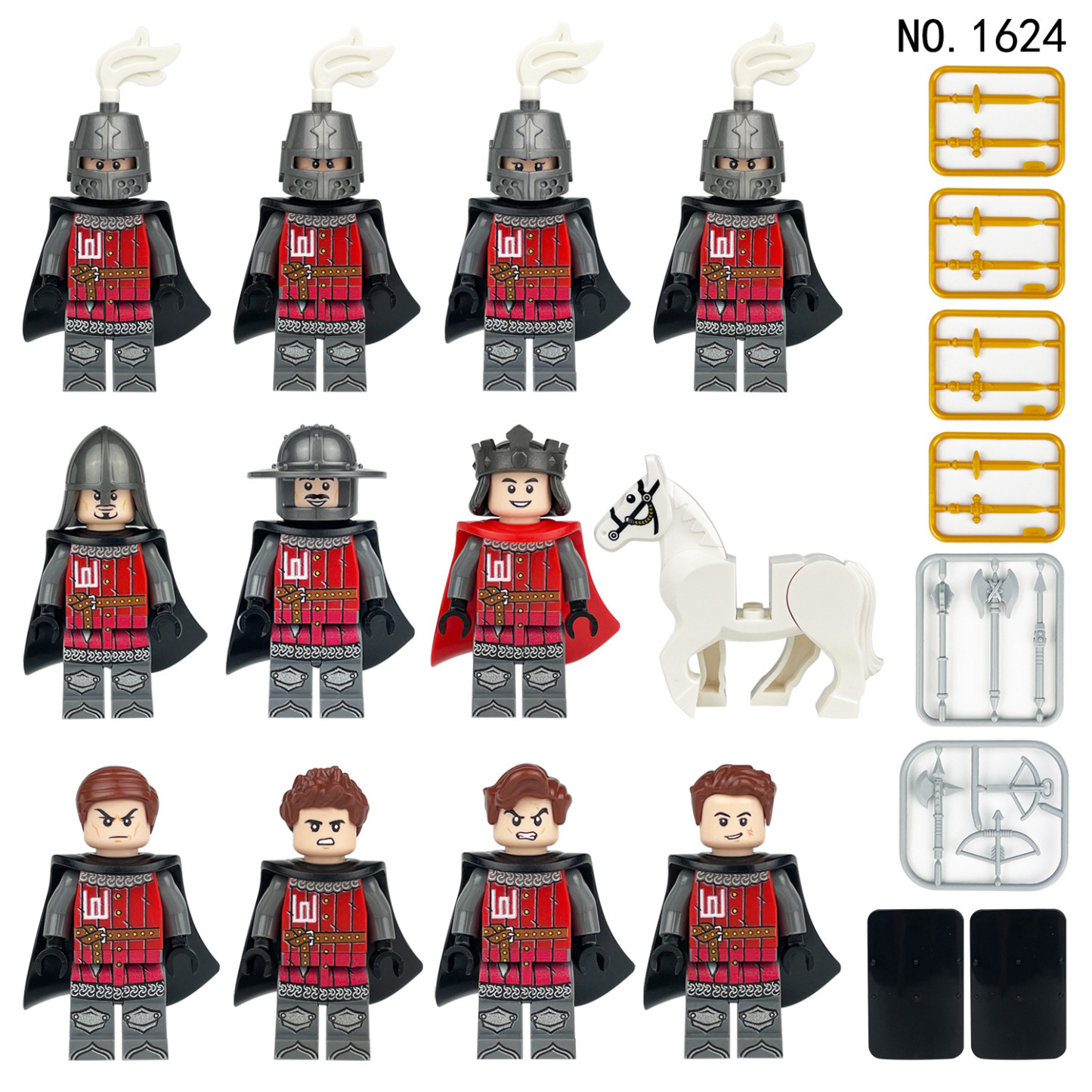 99 Cavalieri medievali, Accessori per armi da soldato militare del 1813, Set di minifigure di soldato del castello