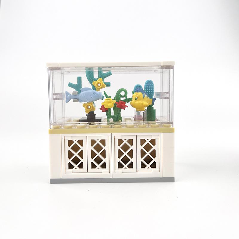 Set di parti MOC per arredamento moderno, piccoli blocchi da costruzione per divano/mobile TV/mobili decorativi per interni, parti e accessori per scene di vita domestica.