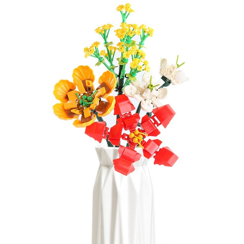 Blocchi da costruzione intelligenti a piccole particelle a forma di fiori, compatibili con fiori eterni realistici, il regalo perfetto per compleanni e Natale.