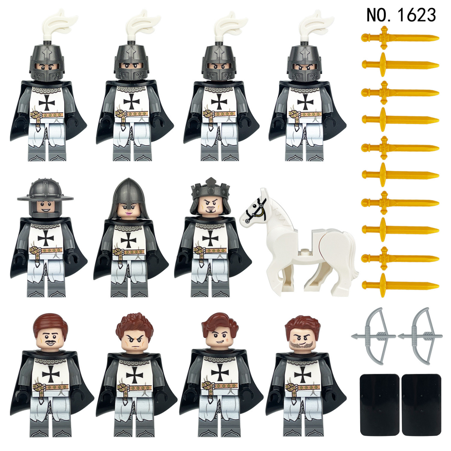 99 Cavalieri medievali, Accessori per armi da soldato militare del 1813, Set di minifigure di soldato del castello