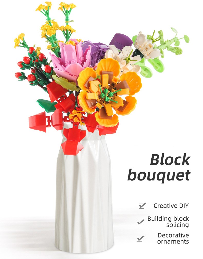 Blocchi da costruzione intelligenti a piccole particelle a forma di fiori, compatibili con fiori eterni realistici, il regalo perfetto per compleanni e Natale.